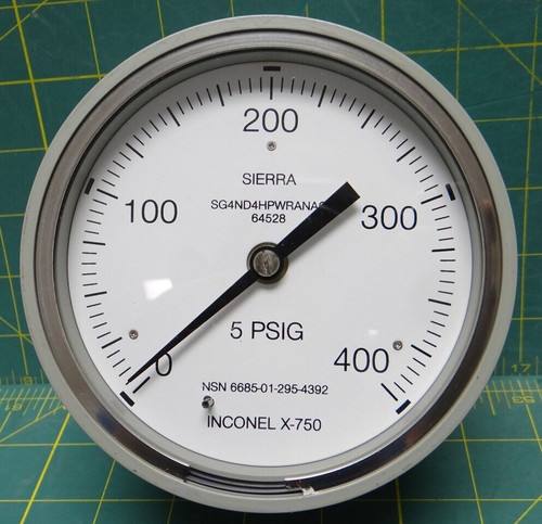 Sierra 4 1/2" Pressure Gauge 400 PSI NSN: 6685-01-295-4392