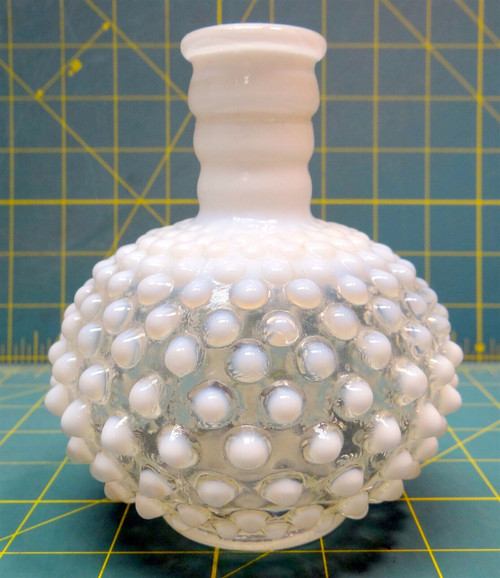 White and Clear 5" Art Glass Bottle Hobnail with White Dots, Milk Glass, Fenton