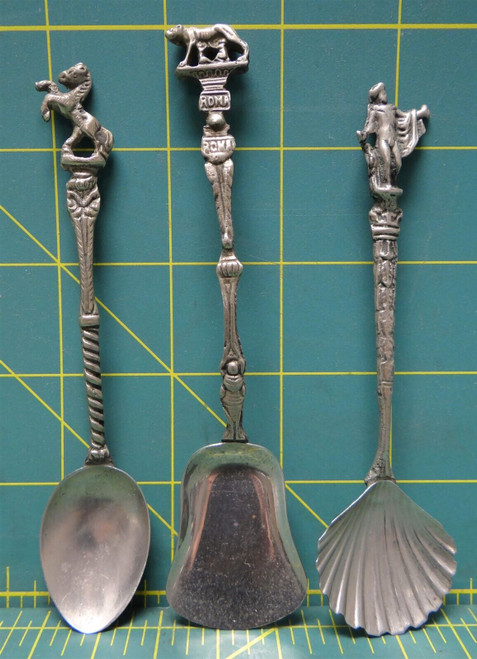 (3) Vintage Roma Italy Romulus & Remus Lion Silver Souvenir Sugar Tea Spoons