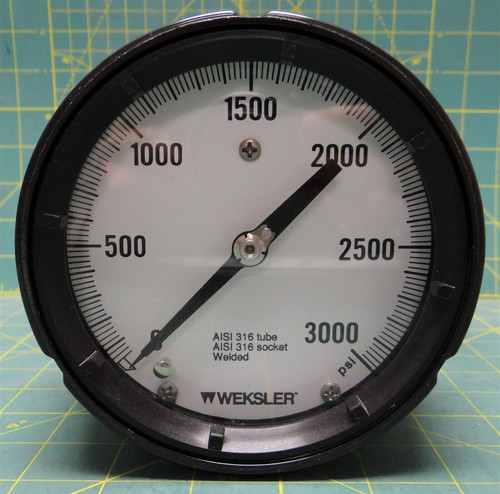 Weksler Royal Process Gauge 4 1/2" 0-3000 PSI, 1/4" NPT Back Connection 