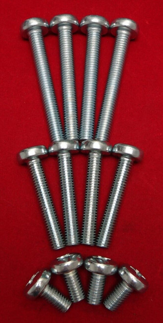 12 Piece Size M8 Screw Lot, Mixed Lengths, Pan Head Phillips Drive