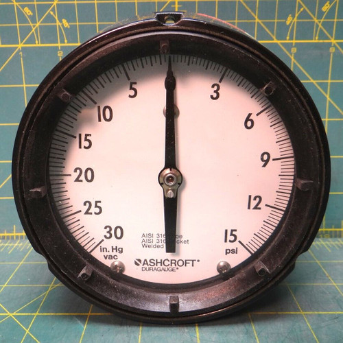 Ashcroft 4 1/2" Duragauge 45-1279SS-04B-30IMV&15 PSI 1/4" NPT Back Connect