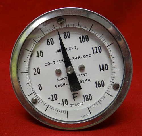 Ashcroft Bimetal Self Indicating Thermometer 6685-00-782-5244, Range: -40-0-180