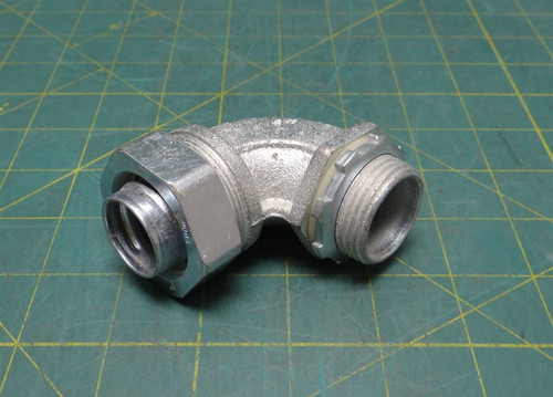 1" Liquid Tight Malleable Iron 90° Elbow Connector 3"L x 3.5"H x 1.75"W w/ Nut