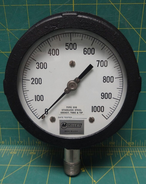 4 1/2" Moeller Pressure Gauge 1000 PSI Lower 1/4 NPT