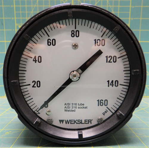 Weksler Royal Process Gauge 4 1/2" 0-160 PSI, 1/4" NPT Back Connection