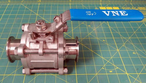 VNE Manual 2-Way Ball Valve 2", Straight, 316 Stainless, 1000 WOG, Clamp x Clamp