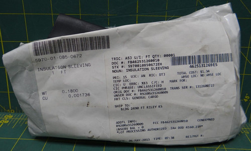 Electrical Insulation Sleeving 1 Foot 5970-01-085-0672