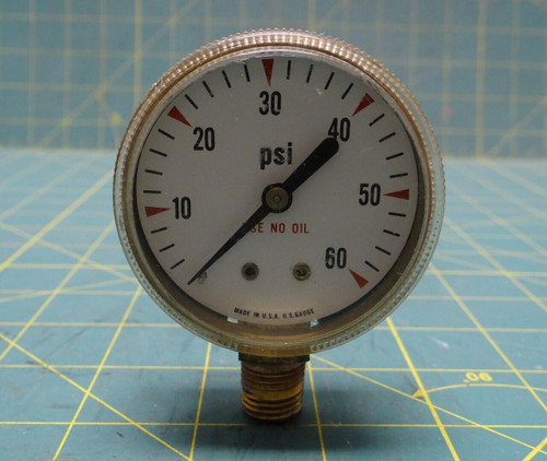2" Utility Pressure Gauge Lower Mount Brass Color Case 0-60 PSI