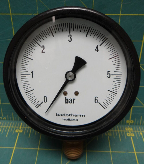 3 1/2" Holland Badotherm Pressure Gauge, 0 - 6 Bar Range 1/2 Inch NPT