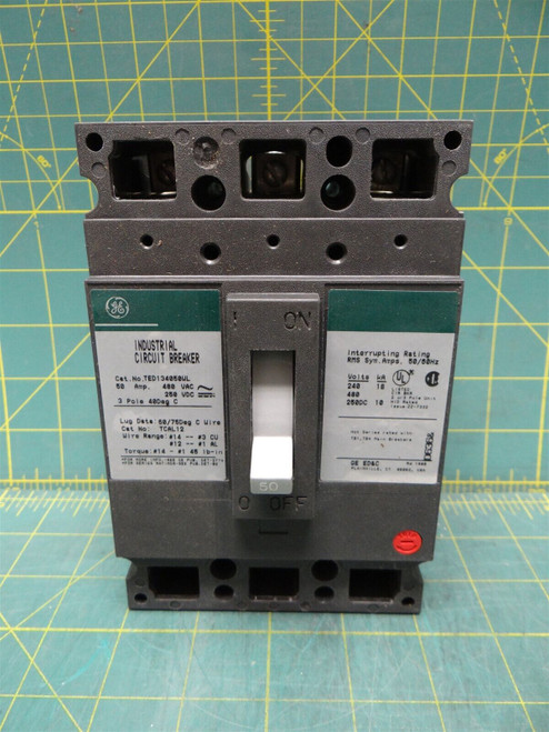 General Electric THED136050WL 3 Pole 50 AMPS 600 VAC 18k MAX RMS Circuit Breaker