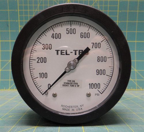 Tel-Tru 4.5" Process Gauge 0-1000PSI 1/4" NPT 316SS Back Connection 4510SR4B1F8A