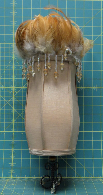 Vintage Beige Nylon Feather and Bead Decorative Lampshade Chandelier 