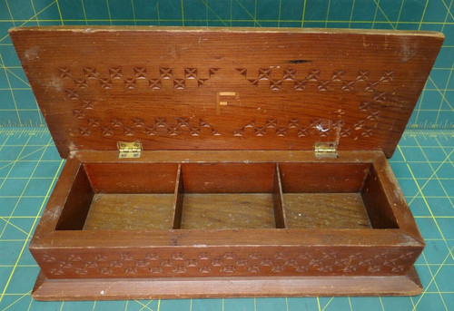 Wooden Box with 3 Divided Areas and Geometric Design on the Inside and Outside