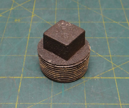 1-1/4" NPT Black Malleable Iron Square Head Pipe Plug, 1-3/8" Height, 1-3/16" ID