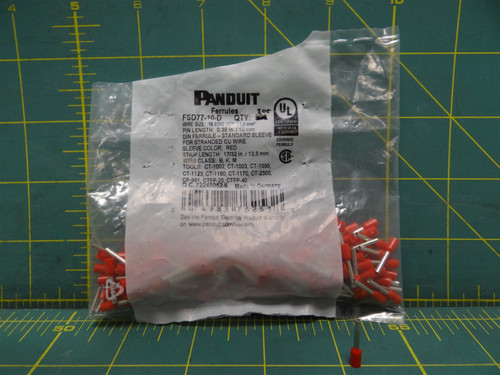 (Qty: 200) Panduit One-Wire Female Insulated 18AWG Ferrules FSD77-10-D Crimp Red