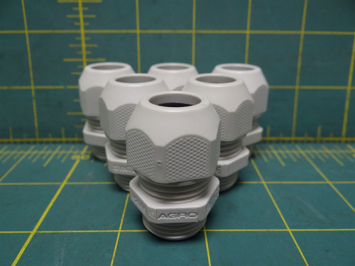 (Qty: 6) Agro M20x1.5 Cable Glands 39mm Length 24mm Hex Width 20mm OD 13mm ID