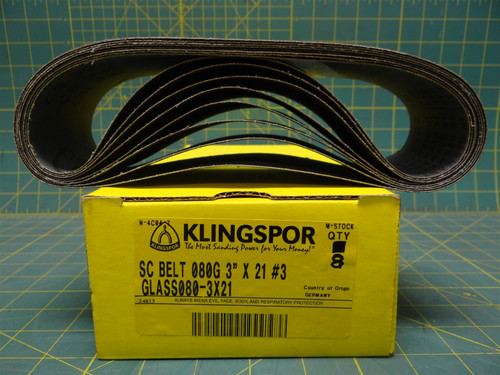 (Qty: 8) Klingspor 321080X03002403 Silicon Carbide Belt 80 Grit 3" W x 21" L #3