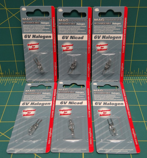 (6) Magcharger 6V Halogen Flashlight Bulbs LR00001, 107-000, 6240-01-373-6417