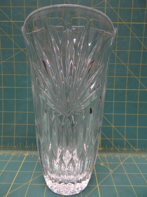 Clear Glass Vase with Slightly Scalloped Edge, Star Design, 9"H x 3.5"W