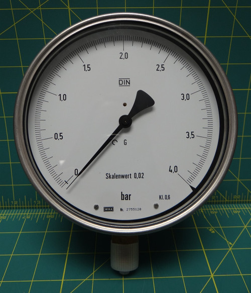 6" Wika DIN Gauge Skalenwert 0,02,  KI. 0,6  0-4,0 bar  Bottom 1/2 Connection