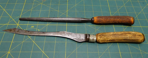 8.5" Knife + Knife Sharpener With Deer Antler Handles