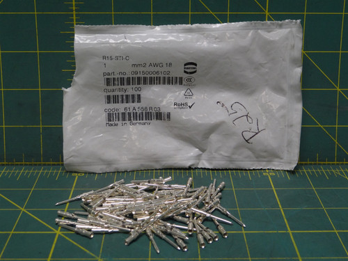 (Qty: 100) Harting 09150006102 R15-STI-C Heavy Duty Connector Contact Pin 18 AWG