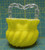 Vintage Handmade Ruffled Yellow Sugared Glass Bowl Twisted Thorn Handle 6.5 x 5"