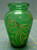 3.75" Tall Forest Green Bud Vase with Gold Designs Anchor Hocking
