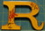 Vintage Glass and Metal Letter "R" With Orange Floral Overlay, 3-3/8" x 4-3/4" 