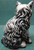 12 1/4" Tall Ceramic Long Haired Cat Statue Black and White Smokey Color