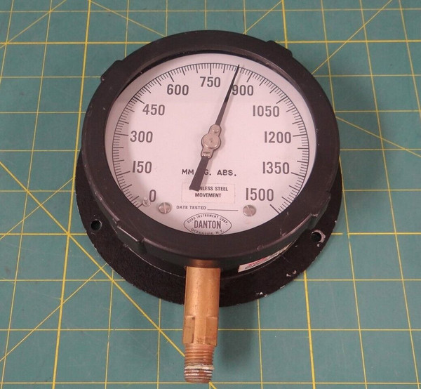 Danton Duro Instrument Corp 5" Pressure Gauge   0 to 1500 MM HG. ABS   1/4" NPT 