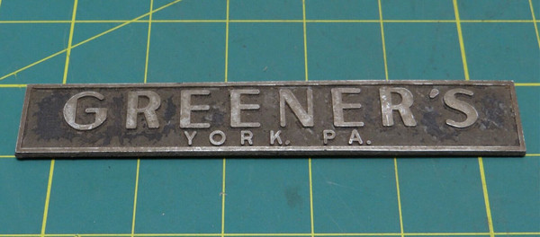 Classic Vintage "GREENER'S YORK, PA" Car Dealership Emblem 6" X 1"