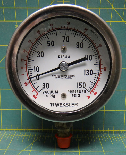 Weksler 3 1/2" Refrigerant Gauge 30"/0/150 PSIG Bottom Connect 1/4" NPT