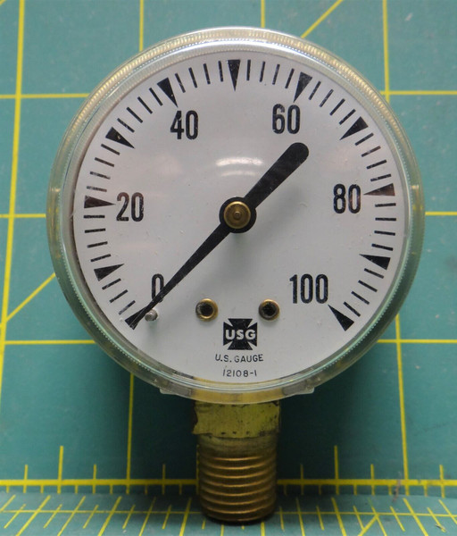 2" USG Pressure Gauge 0-100 PSI Bottom 1/4" NPT Connection  12108-1