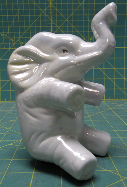 Porcelain Gray Elephant Figurine With Trunk Up 