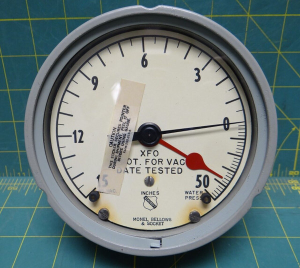 4 1/2" Ashcroft Vacuum Pressure Gauge 15-0 VAC 0-50 Water Pressure Back Bite