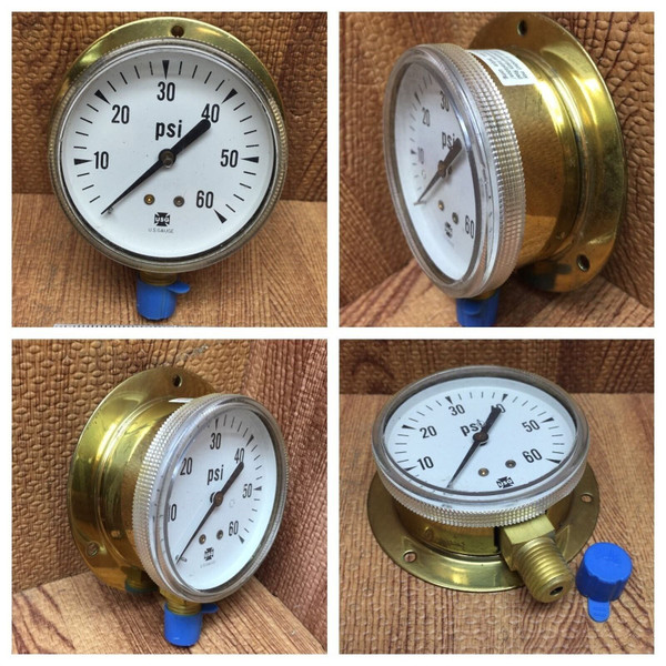 Panel Mount 1/4" NPT BOTTOM U.S. Gauge 0-60 PSI Brass Utility Gauge