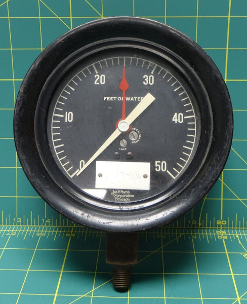 Vintage 4 1/2" Jas P Marsh Feet of Water Gauge 0-50 PSI Bottom 1/4 NPT