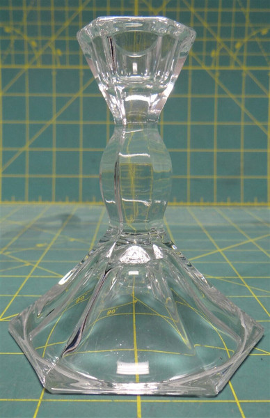Vintage Clear Glass Taper Candlestick Holder 4" H, 3.5" D, Hexagon Shape Base 