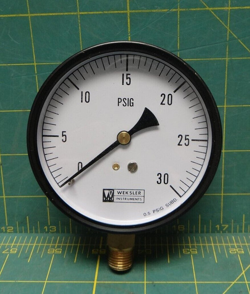 Weksler 3.5" Pressure Gauge w/ Bronze Tube/Socket 0 - 30 PSIG 1/4" NPT Back-Conn
