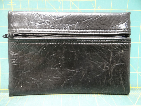 Black Patent Leather Small Zipper Wallet Coin Purse Checkbook Pocket 7"L x 5" H
