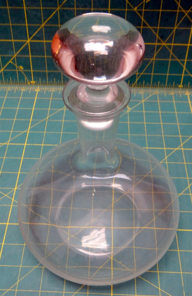 Clear Glass Wine Decanter, Pink Tint 8" x 8" Slim Neck, Full Bottom With Stopper
