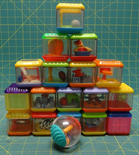 17 Fisher Price Peek A Blocks Food Sports Animals Games, 1 Roll A Round Ball
