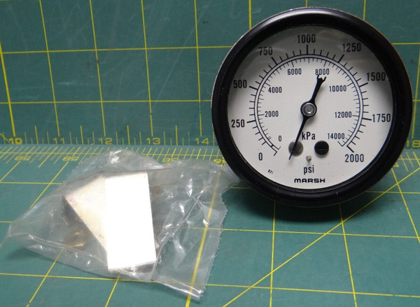 2 1/2 Marsh Gauge 0-2000 PSI / 0-14000 kPa Back 1/4 NPT Connection w/ Brackets