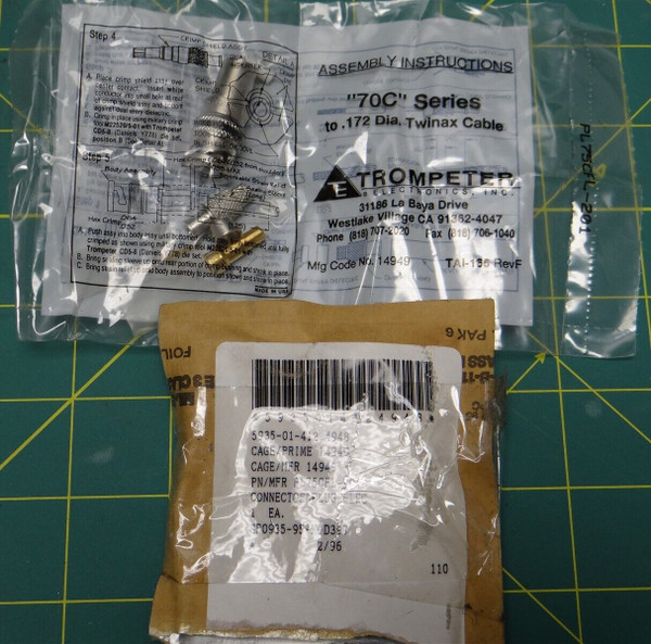 Trompeter Electronics, Inc. Connector 70C Series to .172 Dia. Twinaz Cable 14949