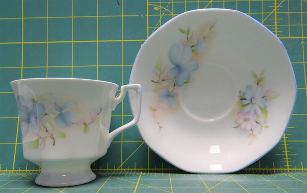 Vintage Queens Fine Bone China Pastel Pink/Blue Floral Tea Cup & Saucer England