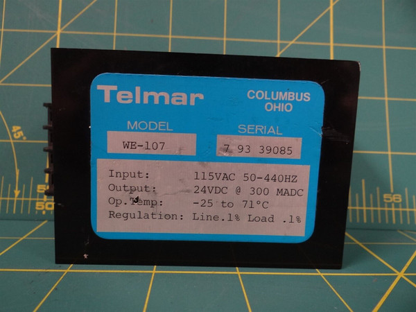 Telmar WE-107 AC Power Supply 115VAC 50-440Hz    24VDC @ 300 MADC