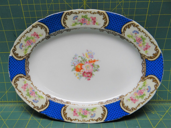Vintage Gold Castle Floral Porcelain Oval Serving Plate Made In Japan 12.25 x 9"
