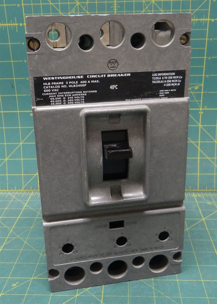 Westinghouse HLB Frame Circuit Breaker HLB3400F 3 Poles 400A 600VAC Bolt-On